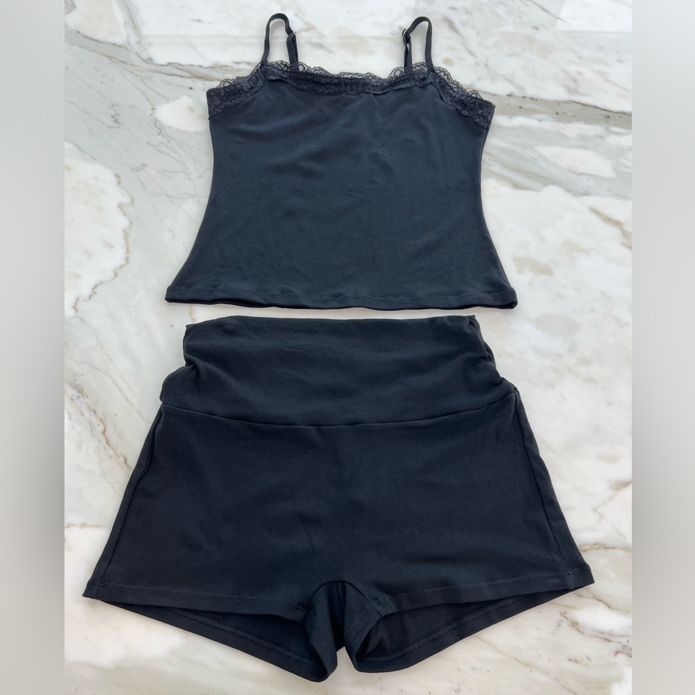 BLACK TANK SHORT LOUNGE SLEEPWEAR SET SIZE M NWOTS!